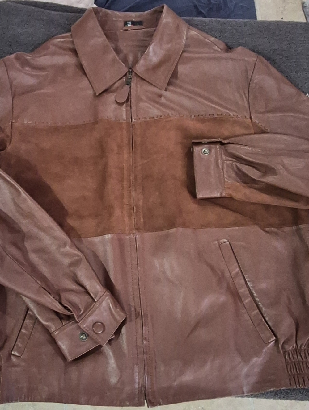 Gianpietro Italy Men's Brown Leather & Suede Two-Tone Bomber Jacket Lamb Skin